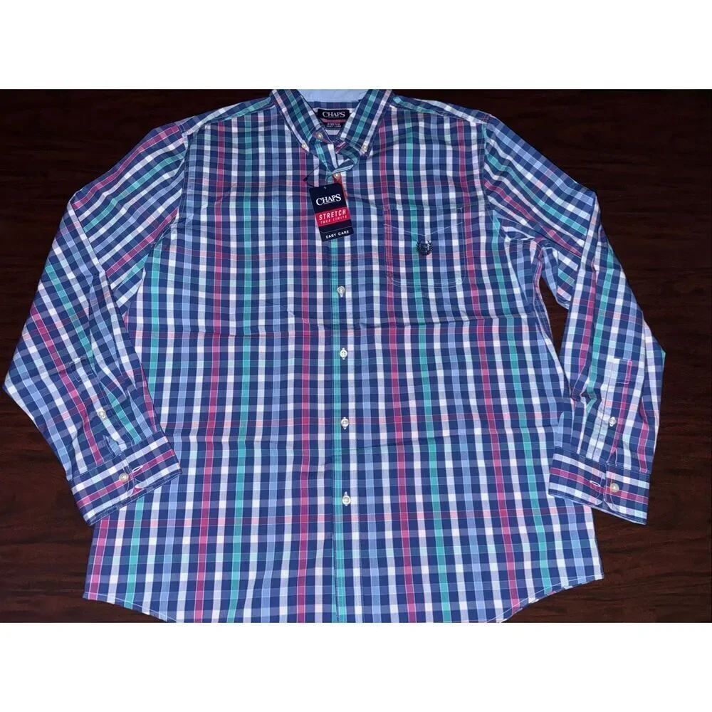 NWT Chaps StretchβEasy Care Plaid Long Sleeve Button Up Shirt Size X-Large